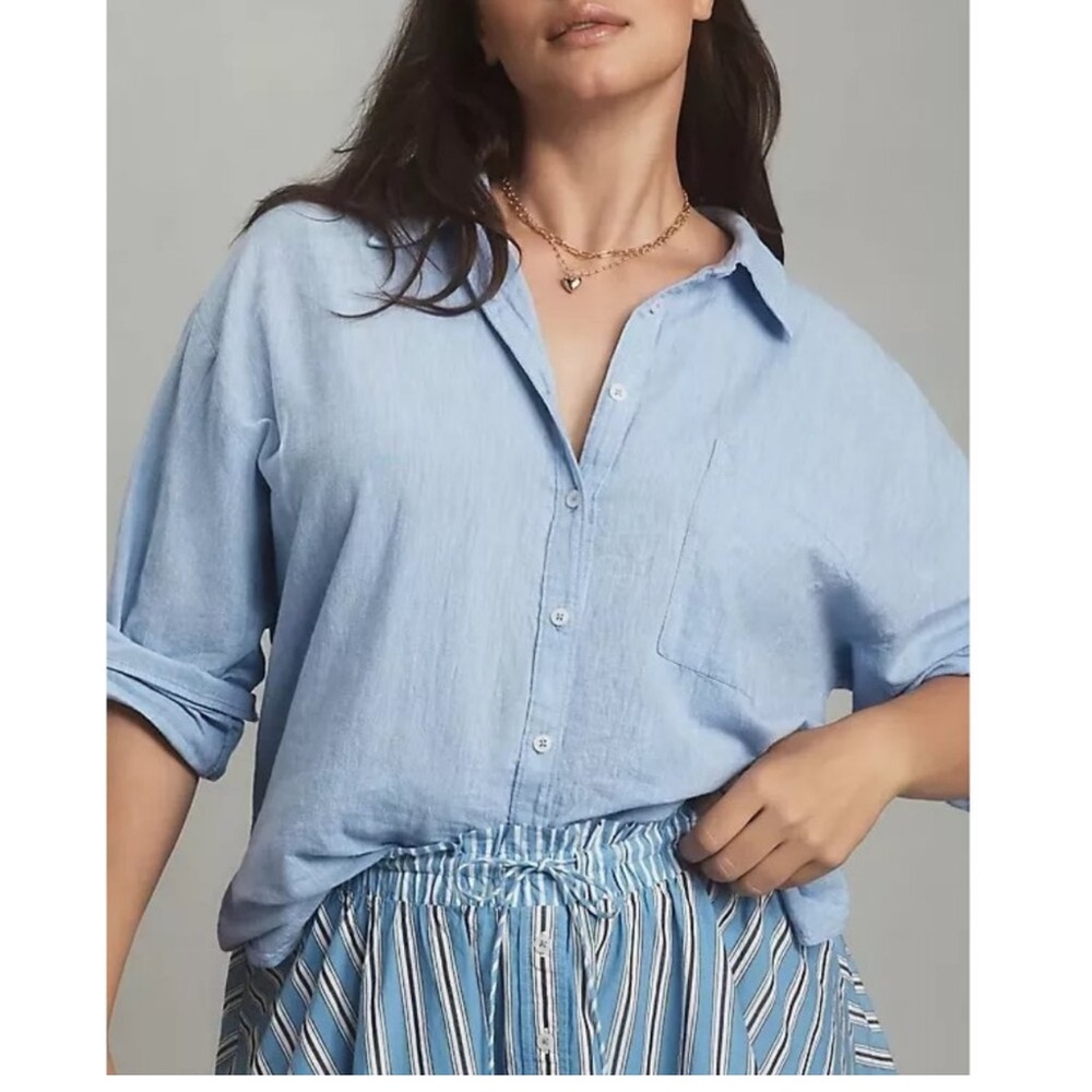 Brand new Anthropologie The Bennet Buttondown Shirt by Maeve: Linen Blue L